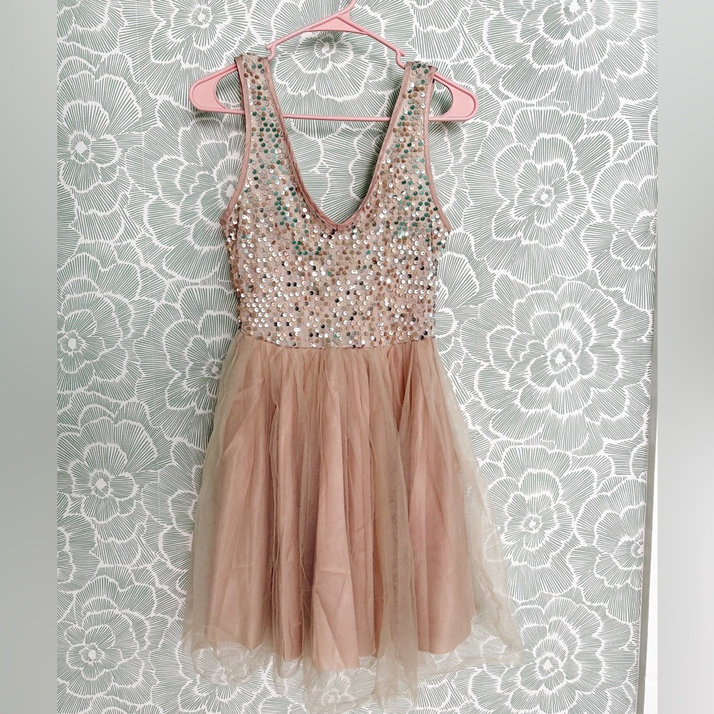 Champagne Sequin and Tulle Dress